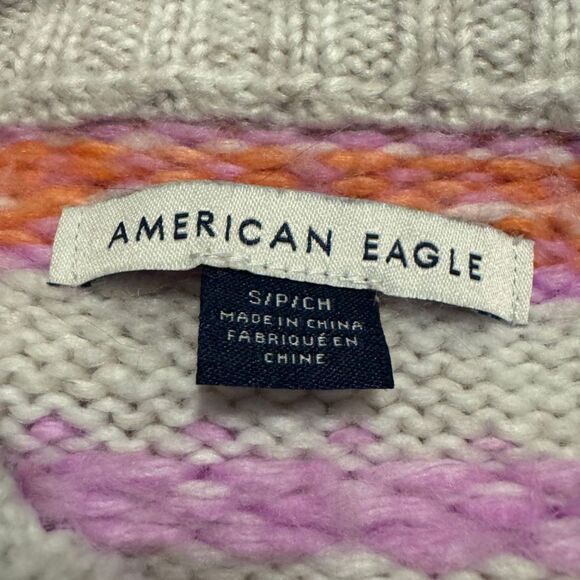 American Eagle Fair Isle Knit Oversized Multicolor Crewneck Sweater Small Womens - Picture 5 of 7